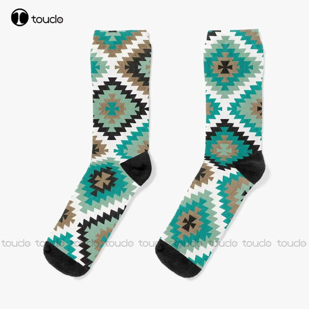 

Kilim Protection Pattern – Turquoise Socks Vintage Flower Pattern 360° Digital Print Christmas New Year Gift Custom Gift Retro