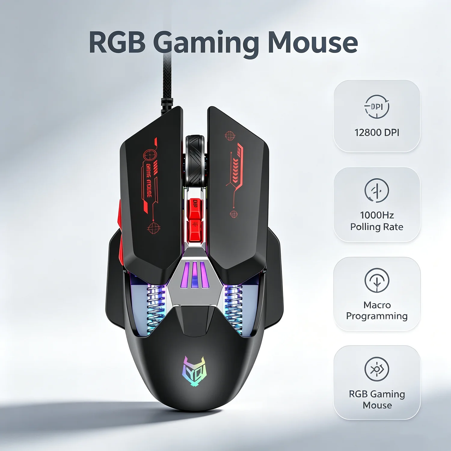APAYADO T4 Wired Gaming Mouse RGB USB Mouse 12800 DPI 1000Hz Polling Rate Macro Programming Office