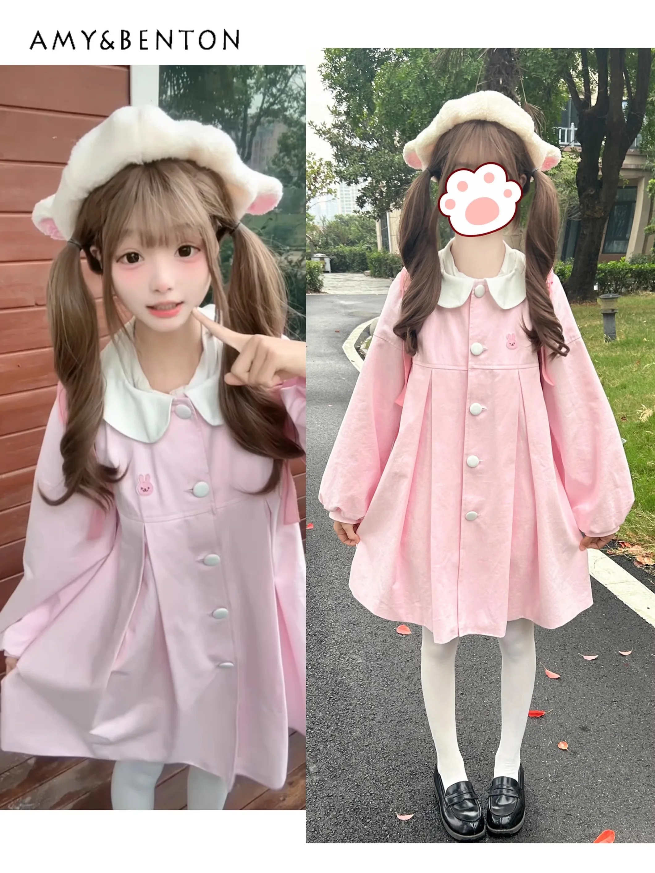 Cute Lolita Coat Two-dimensional Animation Doll Collar Cartoon Embroidery Sweet Girl Lantern Sleeve Mid-length Jackets for Women