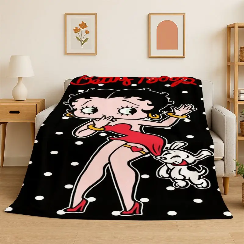 Retro Cartoon B-Betty B-Boop Cute Girl Flannel Blanket Soft Throw Blanket for Bedroom Living Room Bed office Picnic Fest Gift