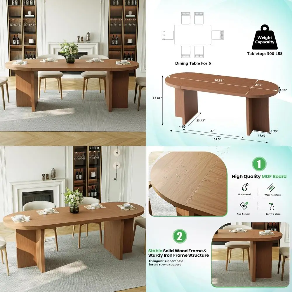 مقاعد طاولة طعام بيضاوية أنيقة 70.8 4-6، قاعدة مثلثة فريدة من نوعها، حواف مستديرة، حماية متينة من النايلون #1