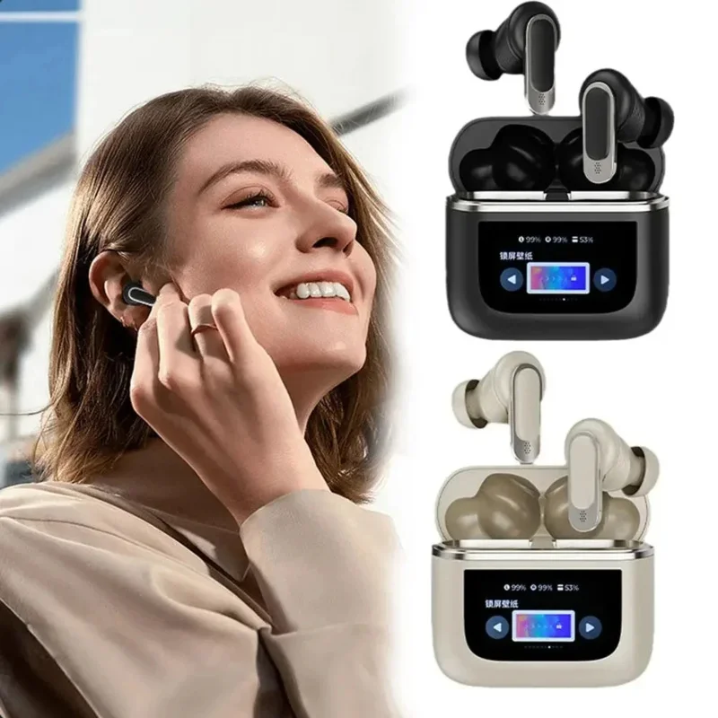 V8 full color screen earphones HiFi in ear active noise cancellation LCD IPX4 waterproof sports earbuds