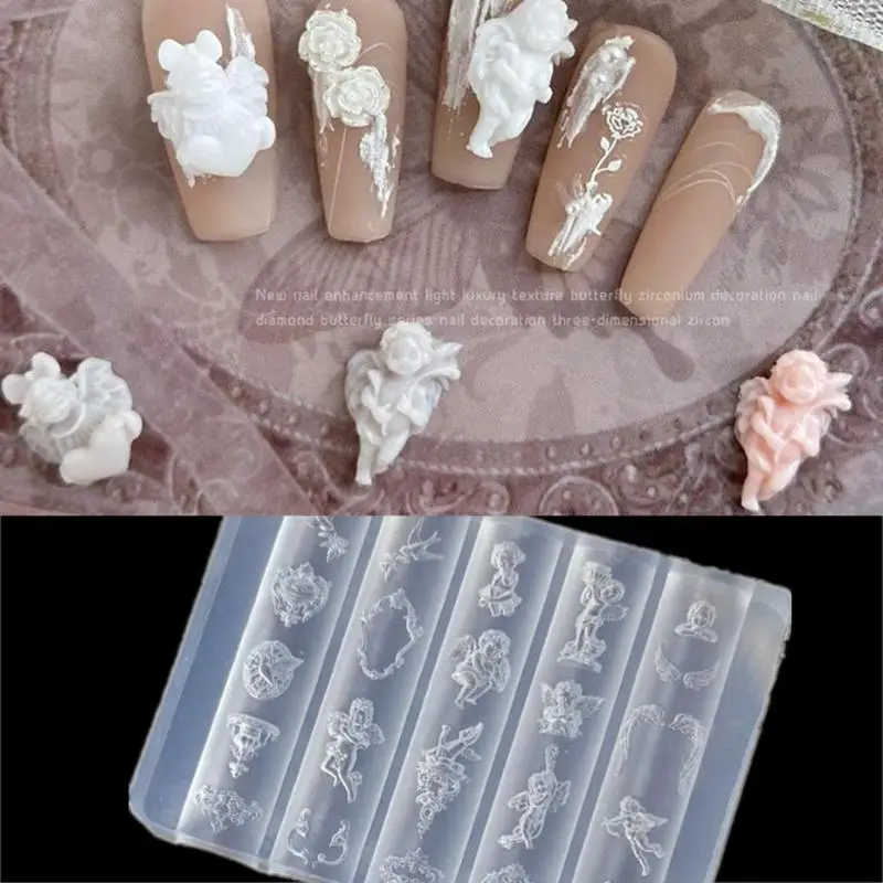 Moule à ongles 3D en Silicone, horloge ange, serrure en forme de cœur, modèles d'ongles, décorations Nail Art à faire soi-même, plaques d'estampage, outils de conception de manucure