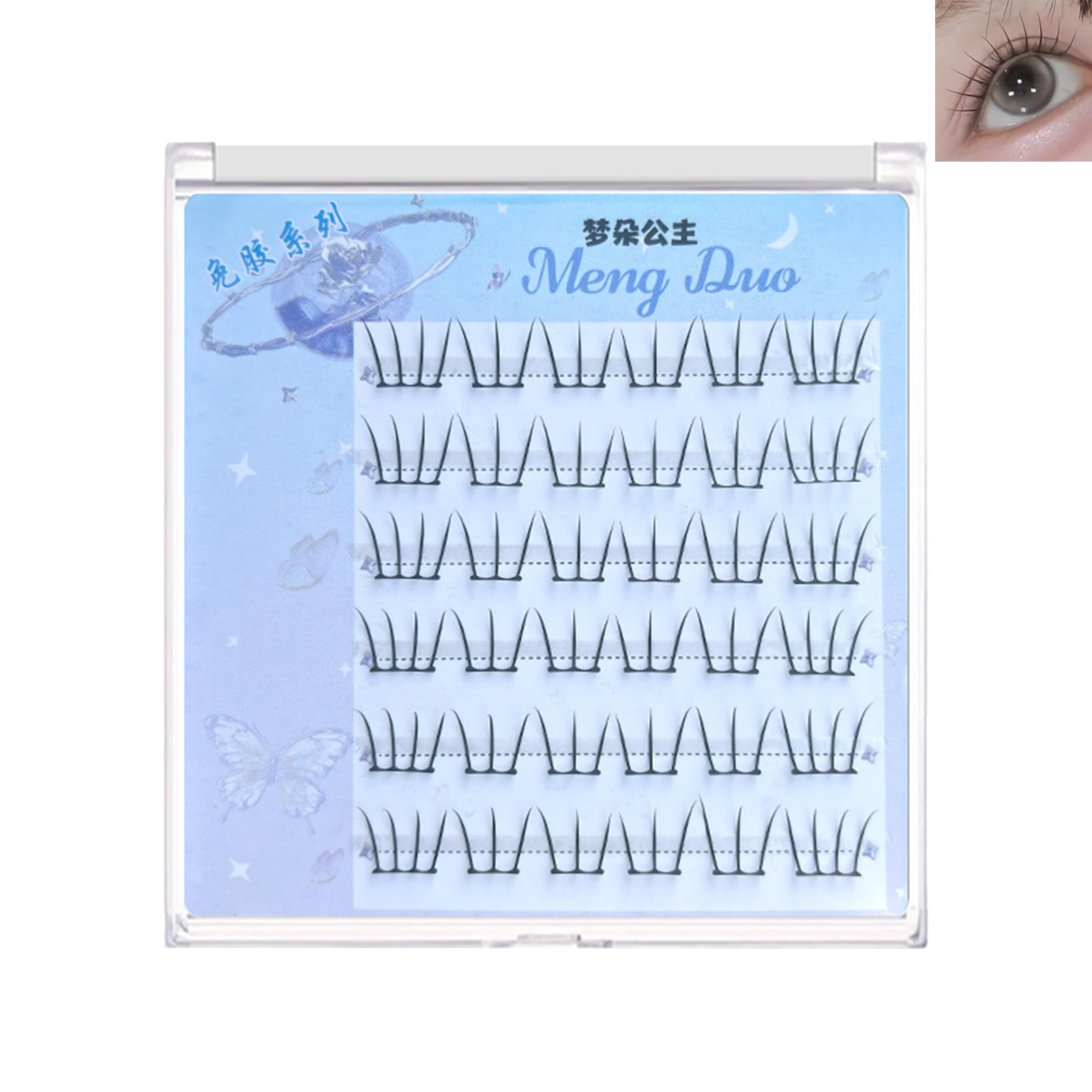6 Reihen kleberfreie Wimpernbüschel im Katzenpfoten-Stil, natürliche, flauschige, lockige koreanische falsche Wimpern für Frauen, 10–12 mm, gemischte Länge, Schwarz – Detail 2