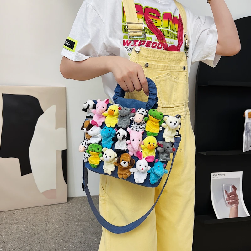 A boy girl cute little animal vegetable basket bag cute cowboy doll cartoon monster ever hand bag crossbody bag