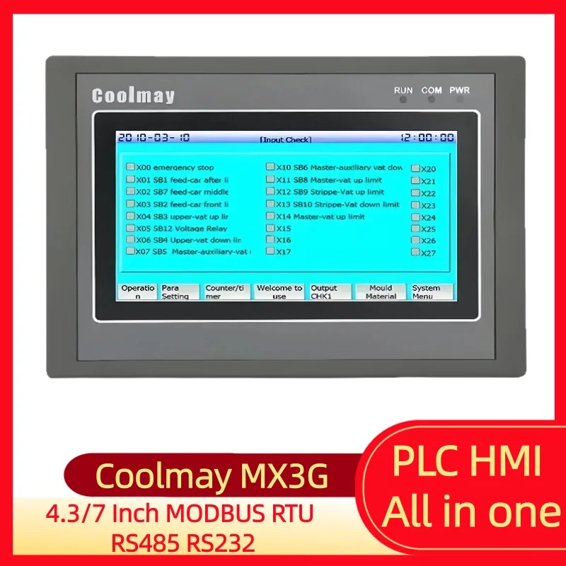 

Coolmay MX3G-43C/70C HMI PLC All-In-One 4.3/7 Inch MODBUS RTU RS485 RS232 Support IndustrialBuilt-In Analog Input Output 5AD2DA