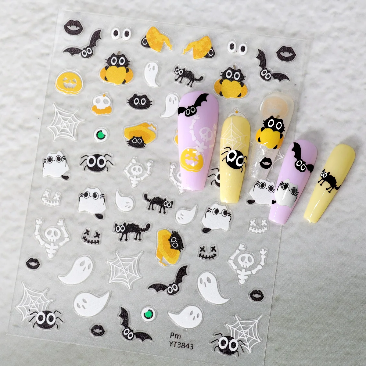 1pcs/3pcs Halloween Nail Stickers Skull Pumpkin Head Bat Nail Stickers Nail Art DIY Self-Adhesive Decals For Festive Manicure