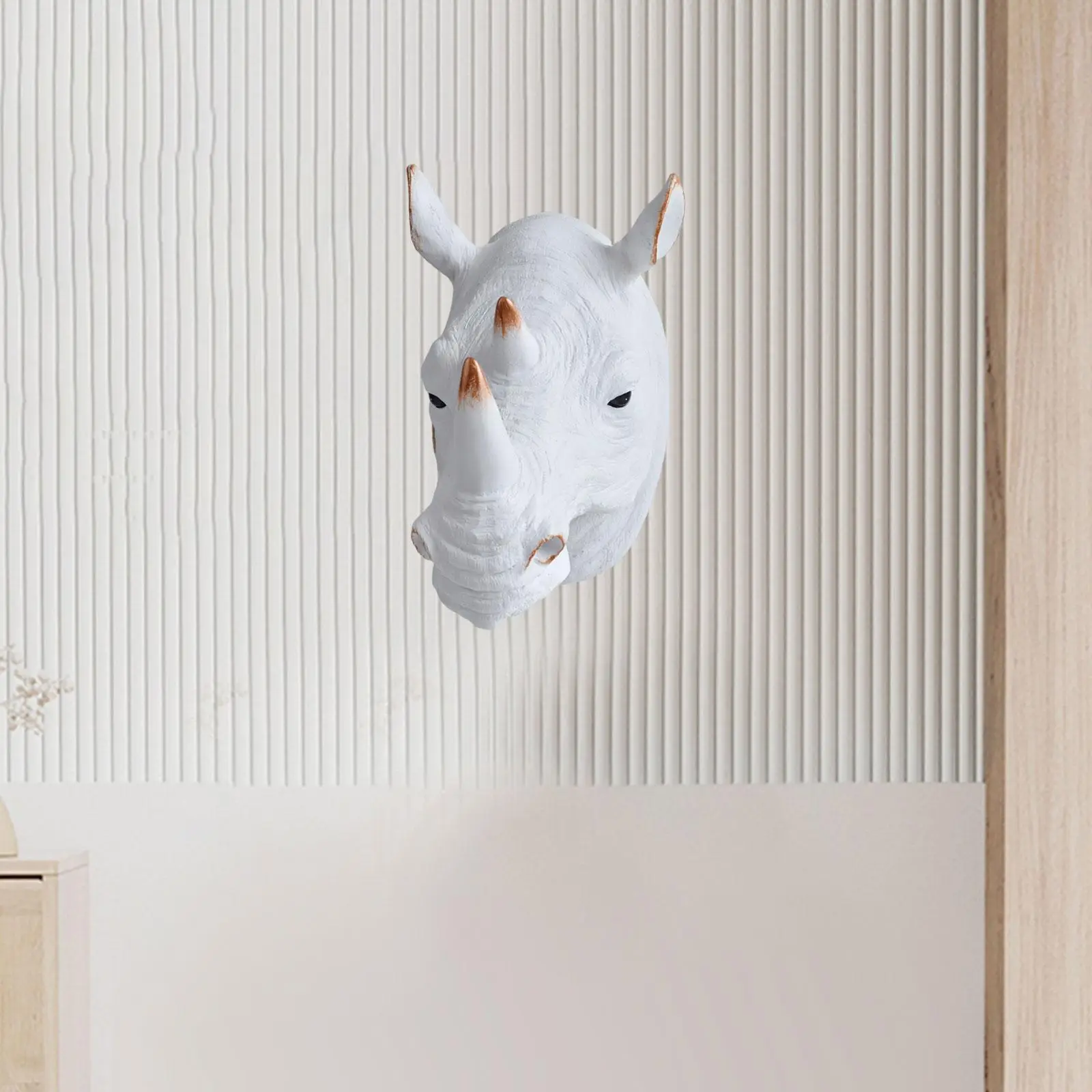 Rhino Head Sculpture Statue Easy Install Wall Mounted Decorative White Animal Wall Decor Art for Living Room Housewarming