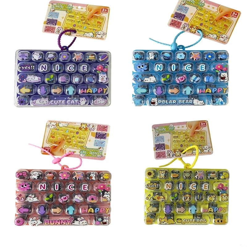 Candy Color Fidget Keycap Clicker Keychain Cute 26 Keys Stress Relief Keyboard Toy Bag Pendant Cartoon Fidget Key Ring