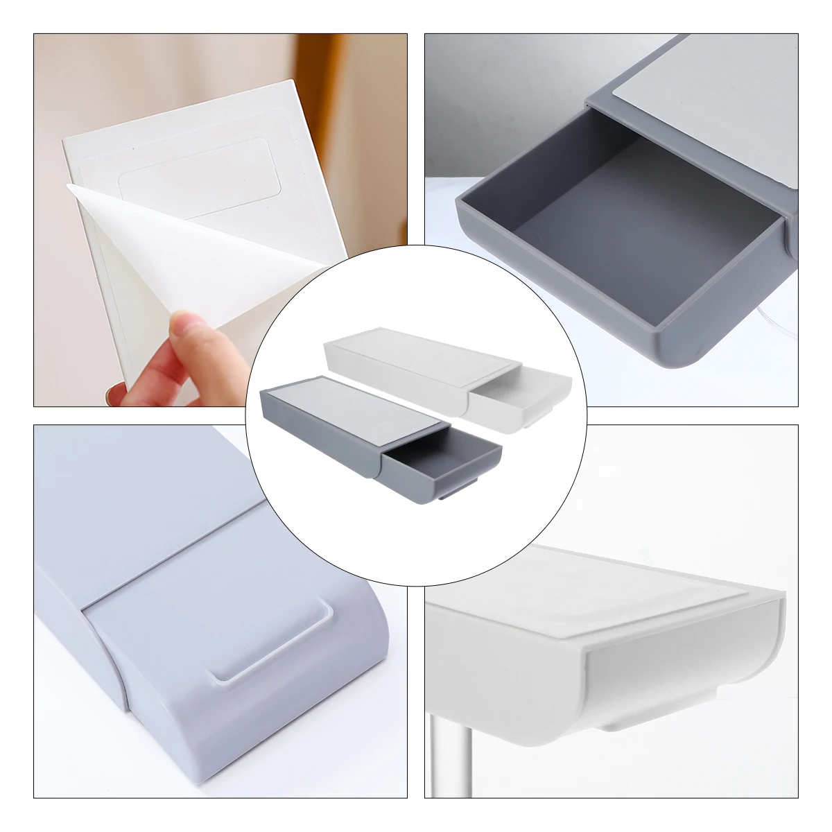 

2pcs Adhesive Pen Box ABS Material Under Table Drawer Storage Case Hidden Desk Organizer Stationery Plastic Container