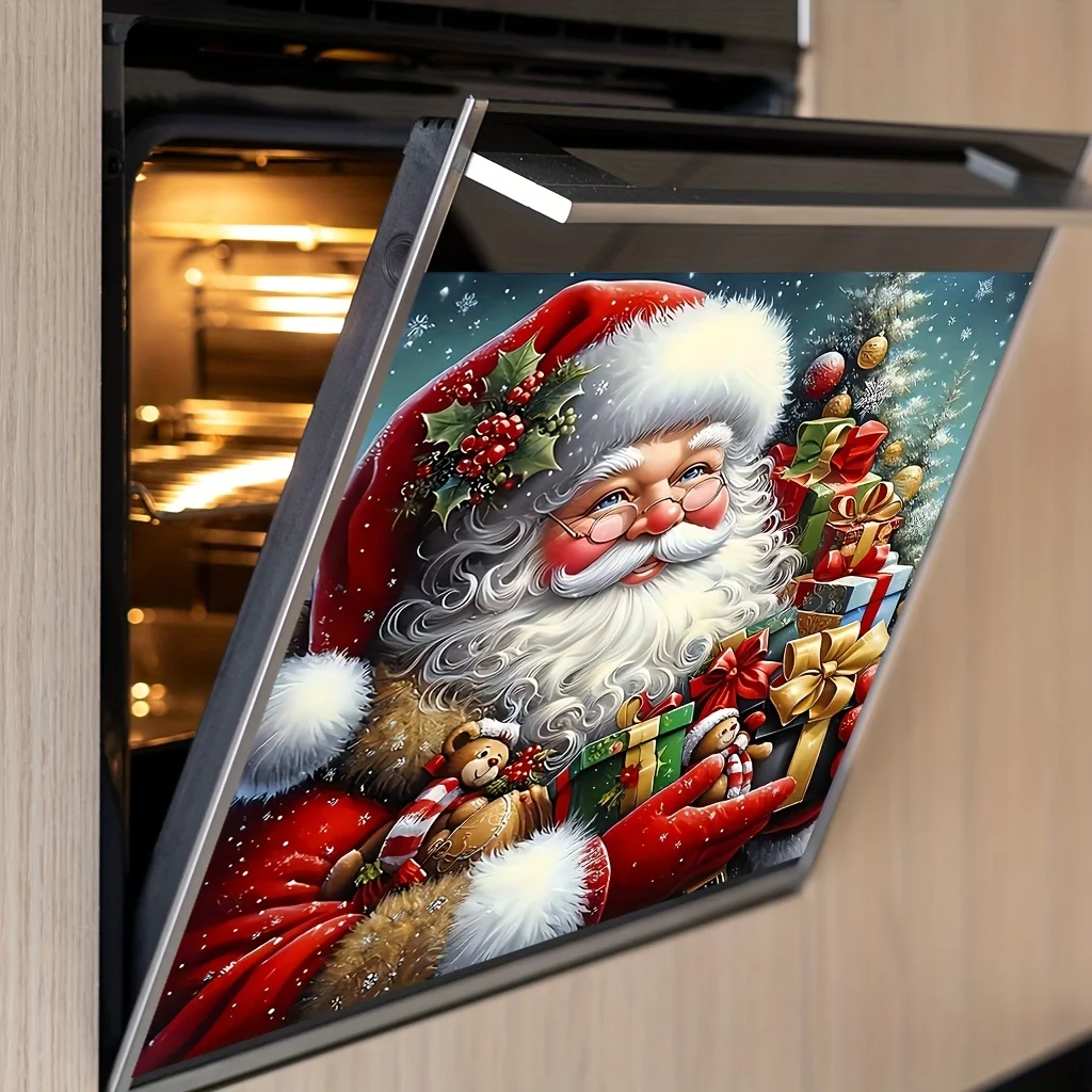 1PC Realistic Santa Holding Gifts Self Adhesive Sticker Waterproof Removable DIY Decal Indoor Outdoor Glass Wall Oven Xmas Decor