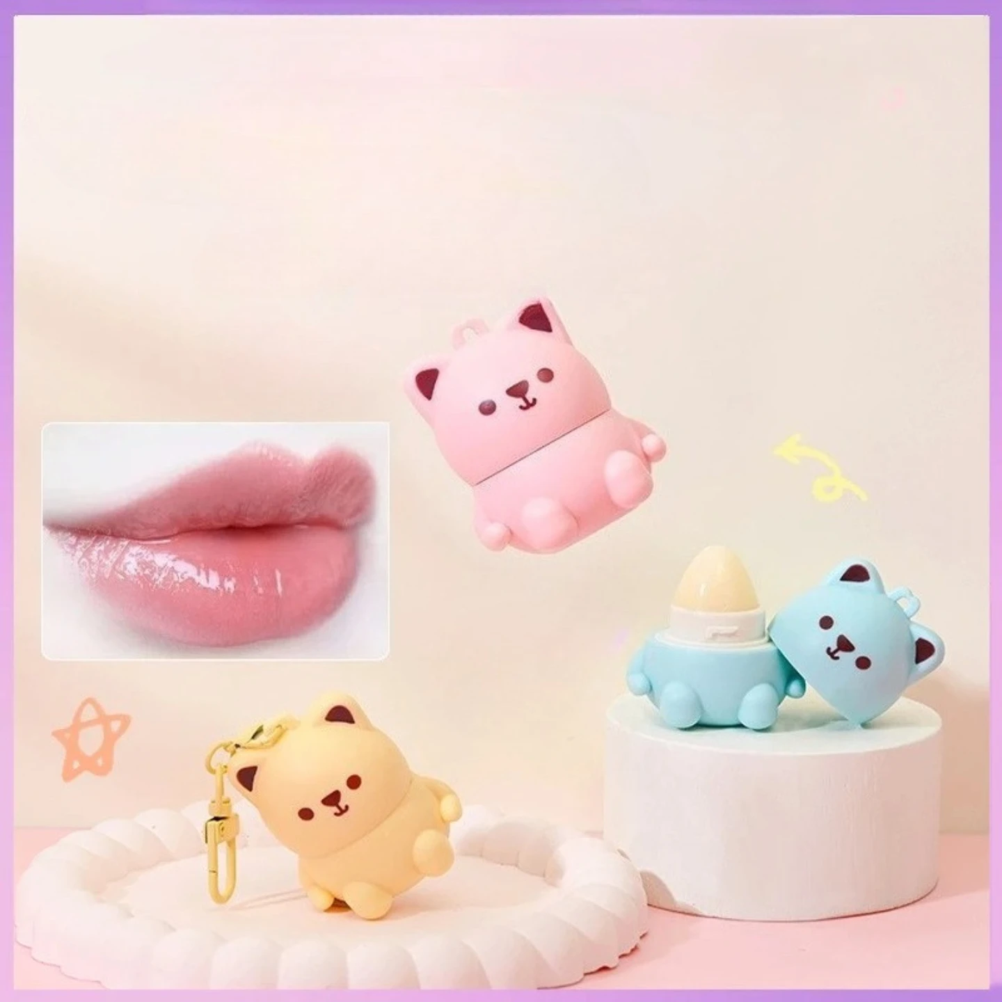 Fruit Bear Double Moisturizing Lip Balm Hydrating Moisturizing Reduce lip wrinkles Dry Cracked Pendant Cute Fruit Flavor