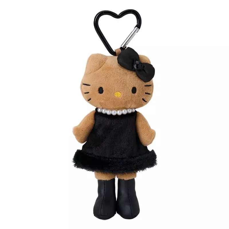 

Sanrio Hello Kitty Kawaii Leopard Print Black Skin Love Button Long Legged Cat Plush Pendant Key Chain A Birthday Gift for Girls