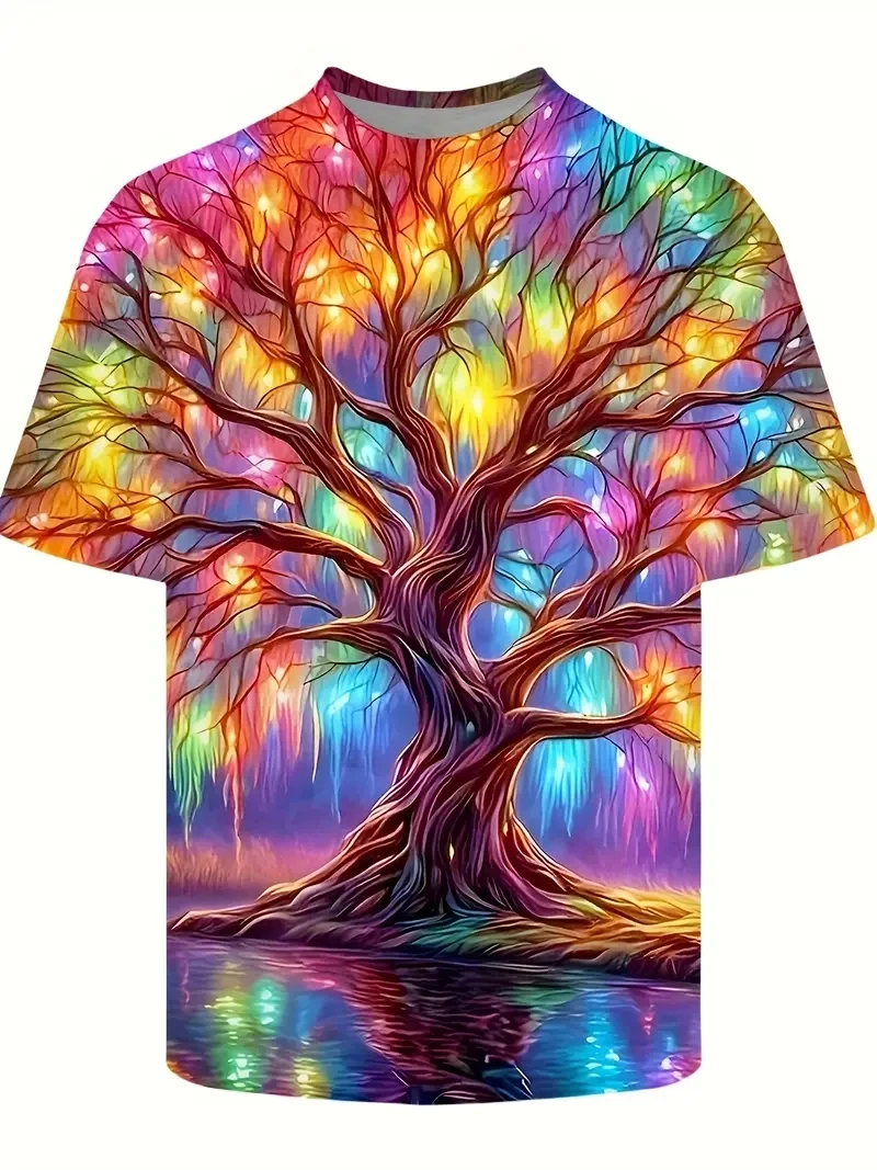 Men's Plus Size 3D Luminous Tree Printed Short Sleeved T-shirt,loose and Casual, Soft, Comfortable and Breathable,outdoor Sports