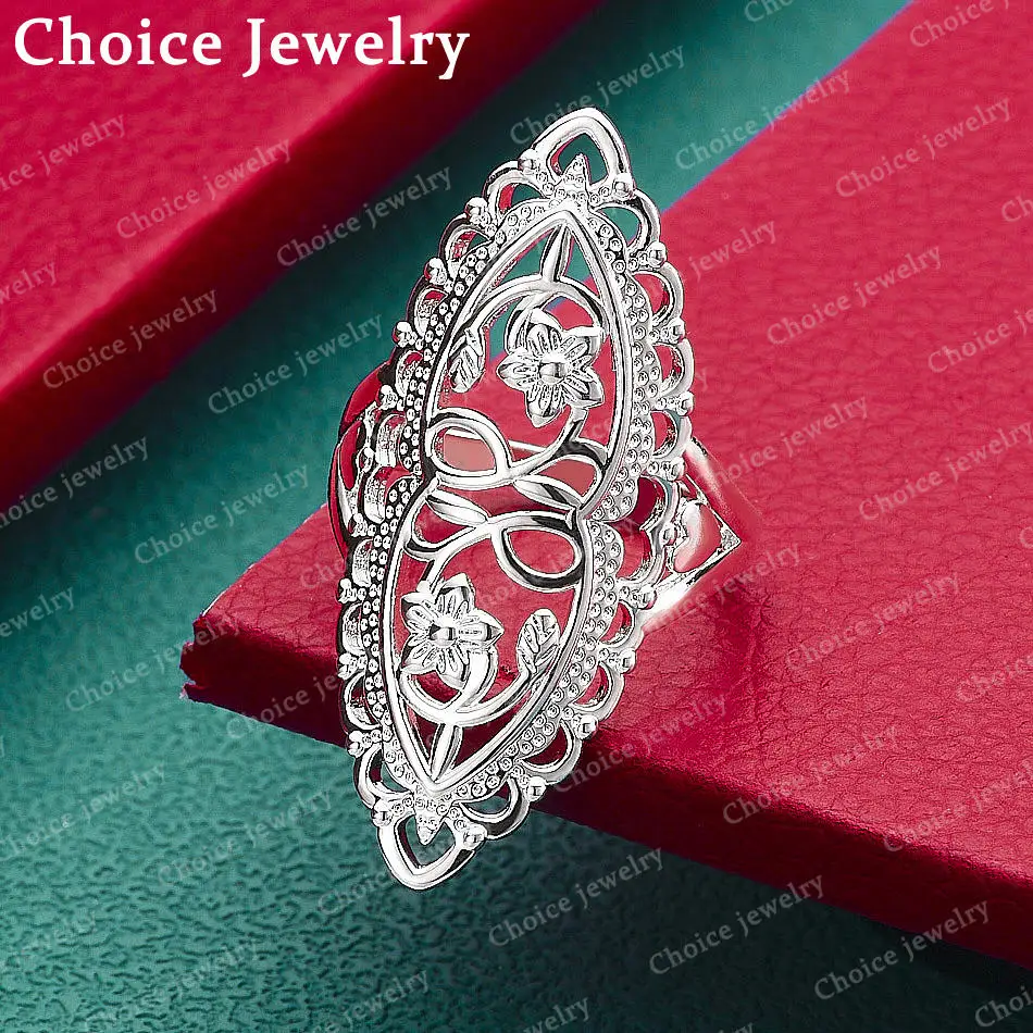 

925 Sterling Silver Size 7-10 Retro Hollow Pattern Ring For Women Fashion Jewelry Charm Grace Wedding Engagement