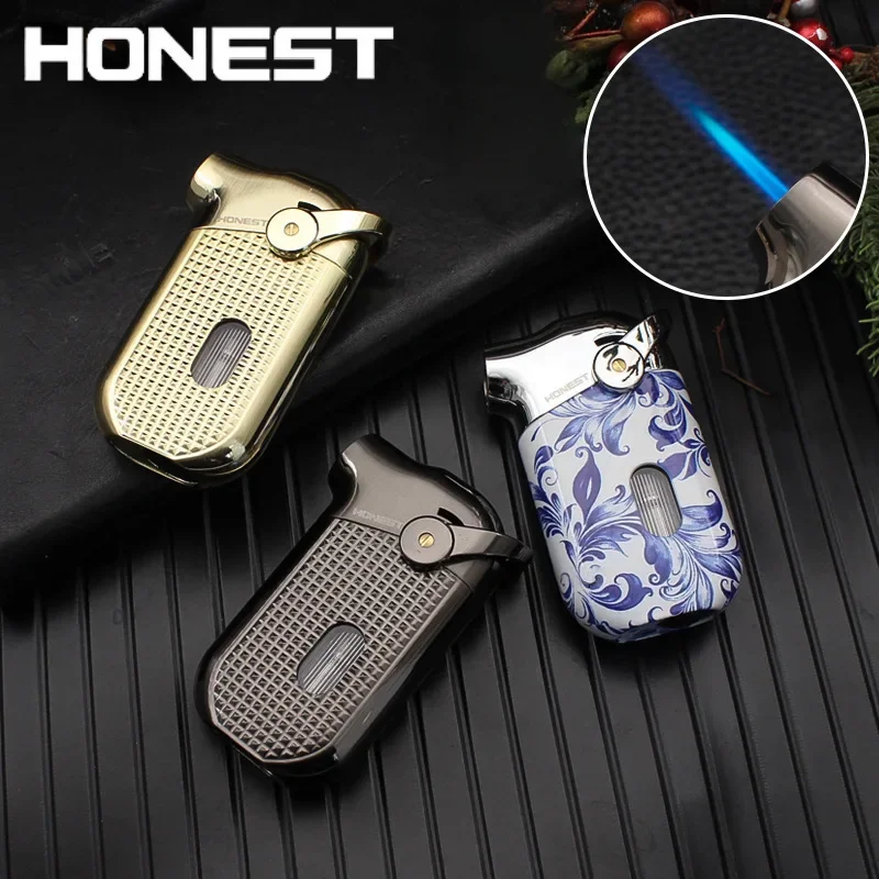 

HONEST Advanced Windproof Inflatable Lighter Metal Jet Blue Flame Outdoor Cigar BBQ Portable Lighter Men's Gift