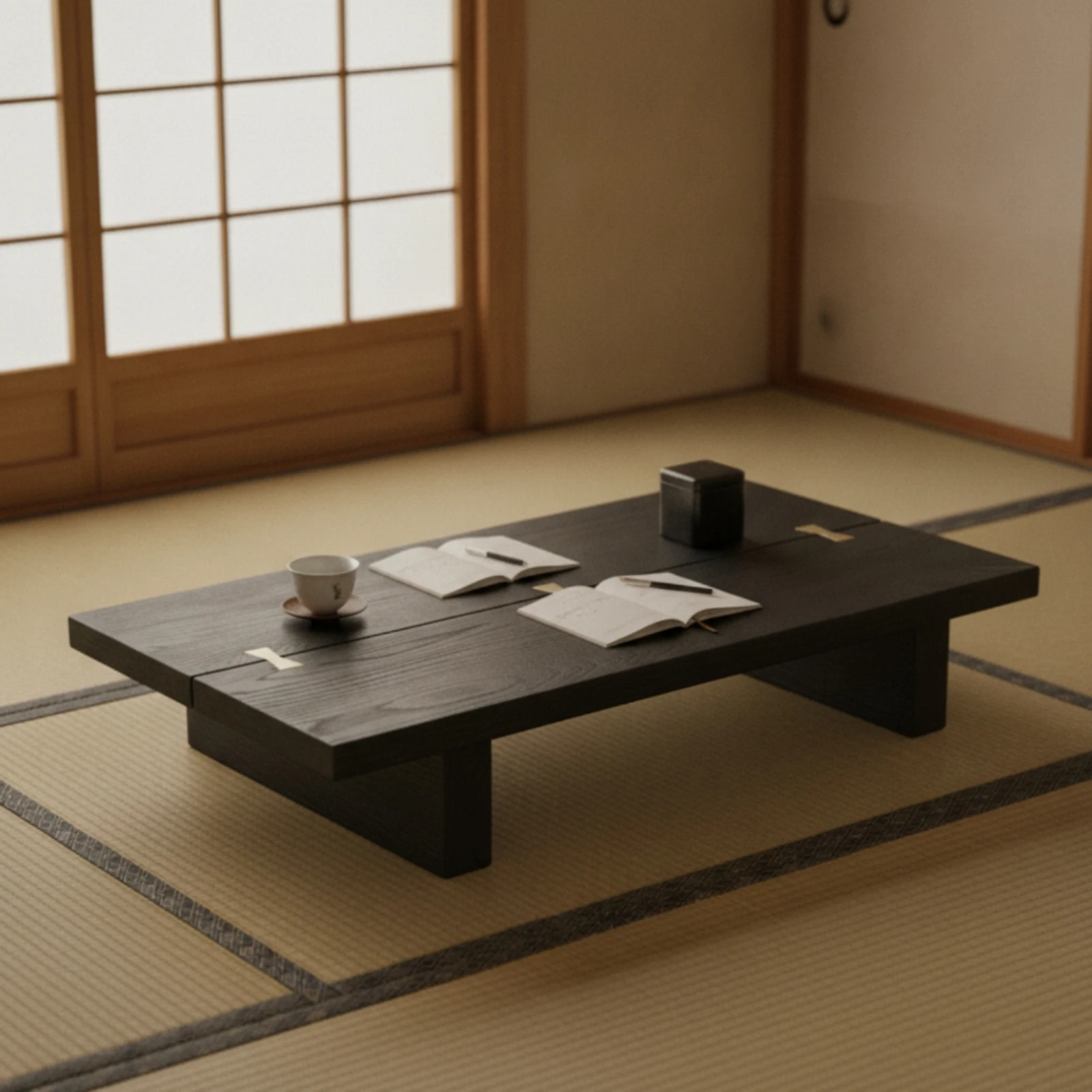 Table with Brass Inlay Solid Wood Low Tea Table Furniture Space-Saving Long-Lasting for Small Rooms