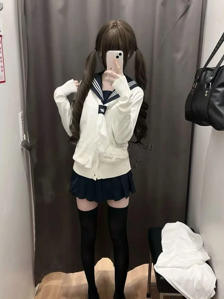 

College Sle Темно-синий вязаный длинный открытый кардиган с воротником све, базовый комплект для похудения, универсальная модная осенняя одежда для женщин