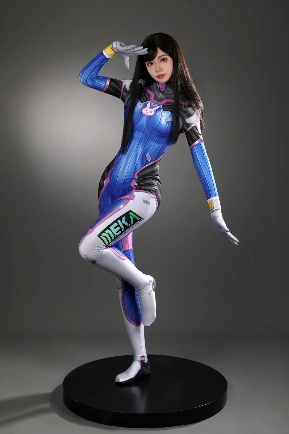 Sexy Woman Tight Fitting Cosplay Costume Blue DVA Cosplay Jumpsuit Boots Outfit