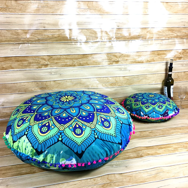 43/80CM Round Bohemian Mandala Pattern Pillowcase Indian Elephant Printed Cushion Cover Boho Meditation Floor Pillows Case