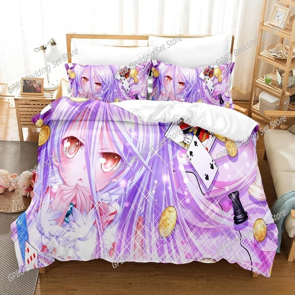 New 3D Printing Kawaii Girls bedding No Game No Life Bedding Set Cartoon Anime three-piece set Adult Kid Bedroom Duvetcover Sets