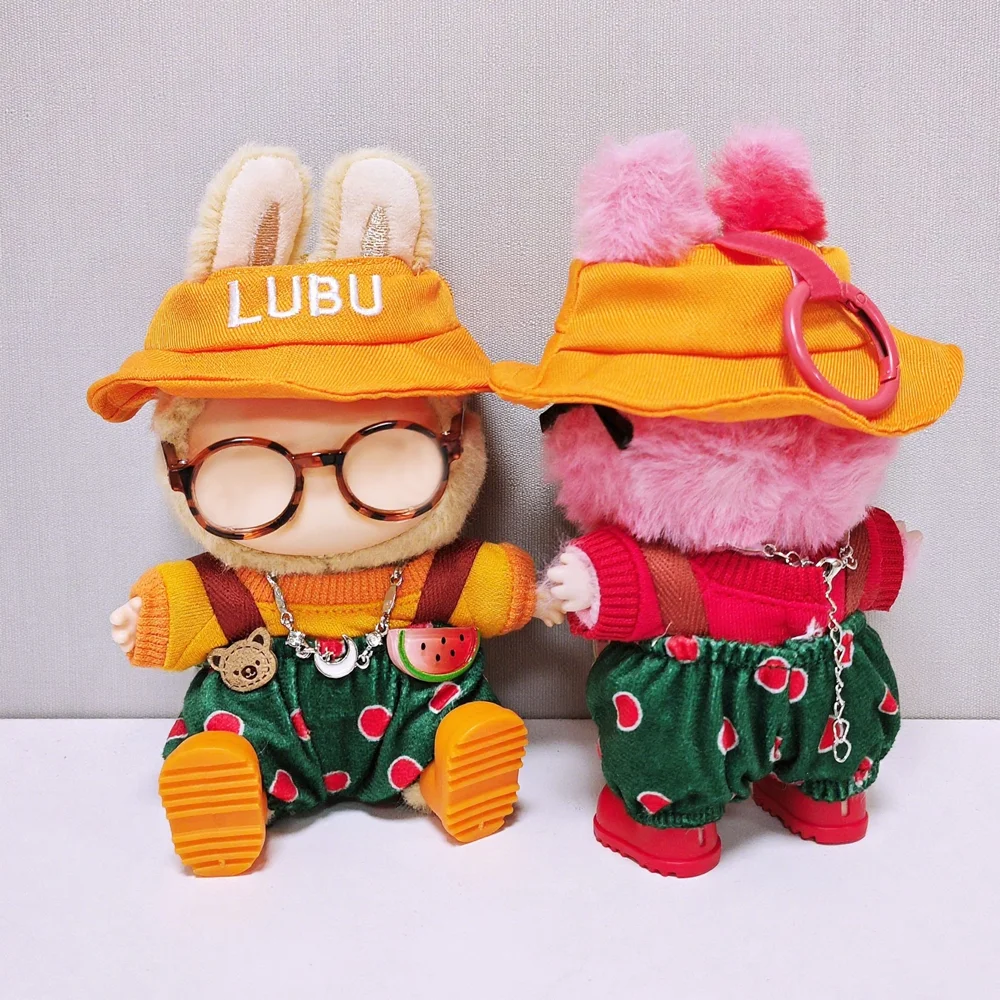 

Plush Doll Clothing 17cm Colorful Watermelon Overalls Doll Costume Outfit With Accessories for Keychain Pendant Doll Dress Up