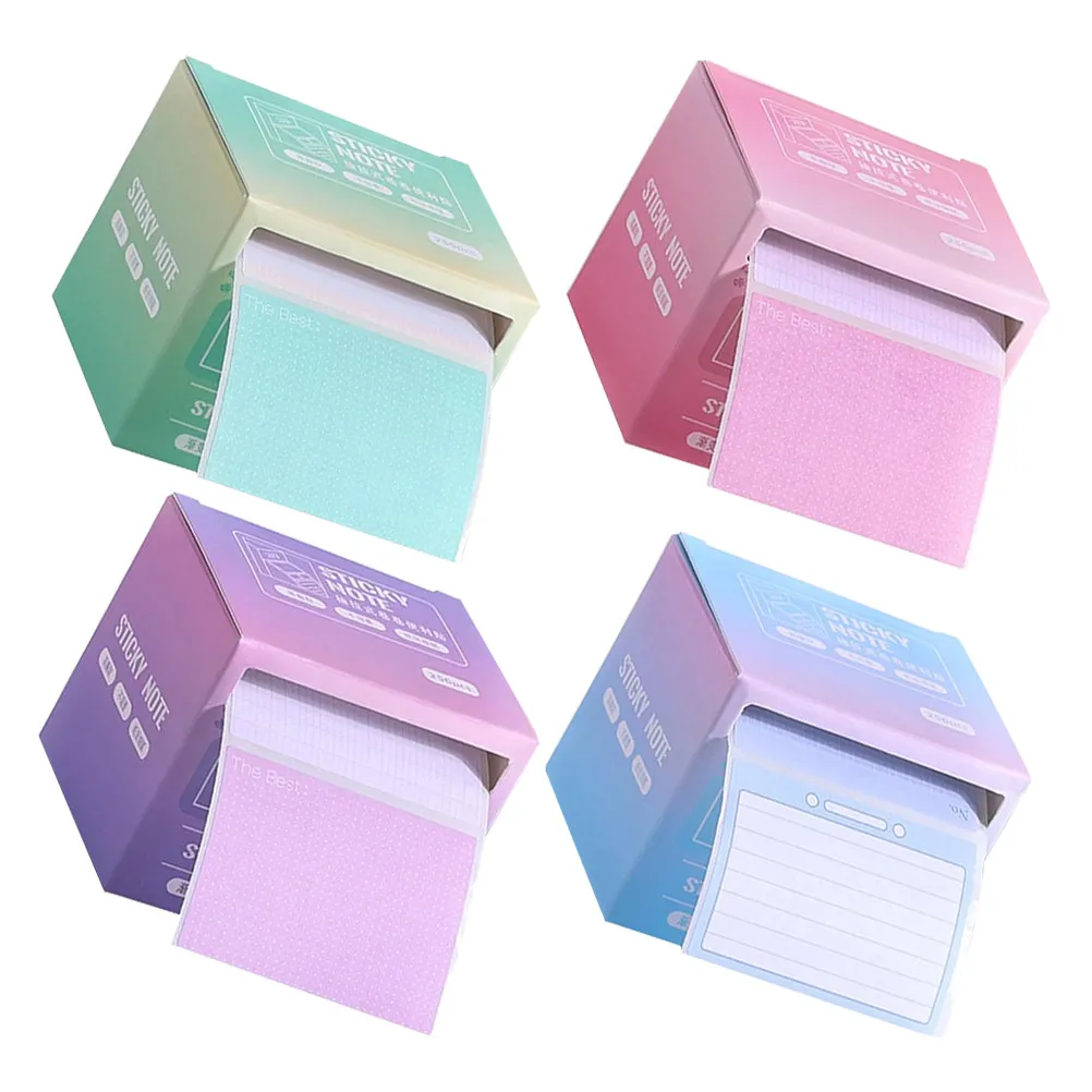 4Pcs Pads Full Adhesive Memo Pads Self Stick Notes Pullout Dispenser Box School Office Home Meeting Supplies