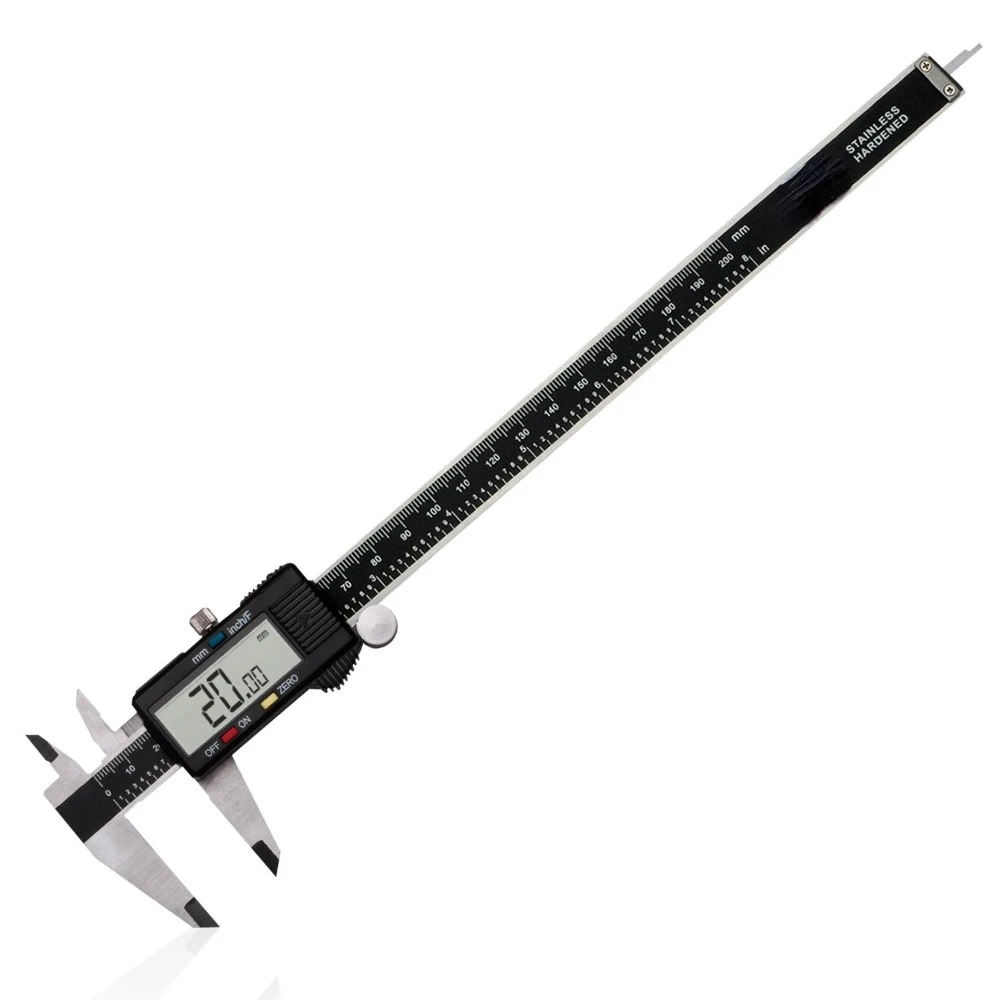 01408A 8” Electronic Digital Caliper Extra Large Display | 0-8 Inches | Inch/Fractions/Millimeter Conversion | Polished