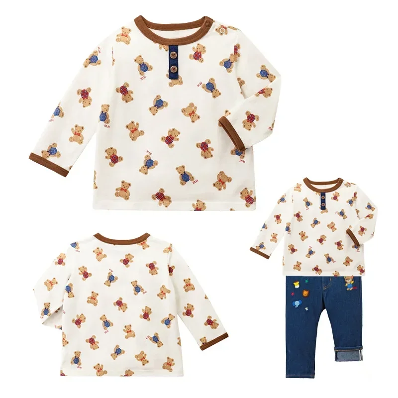 

Boys Clothes Children's Clothing Long-Sleeved Round Neck T-Shirt Autumn New Children's Loose Casual Version Cute Bear Cotton