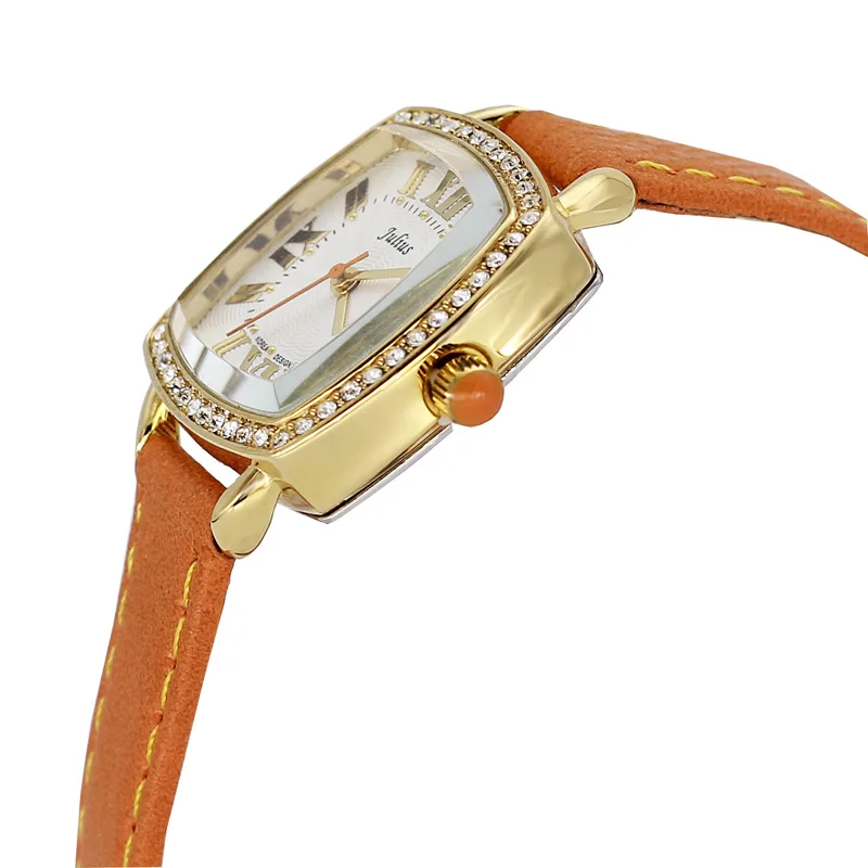 Square Julius Rhinestones Lady Women's Watch Fine Fashion Clock Hours Bracelet Stainless Steel Girl's Birthday Gift No Box