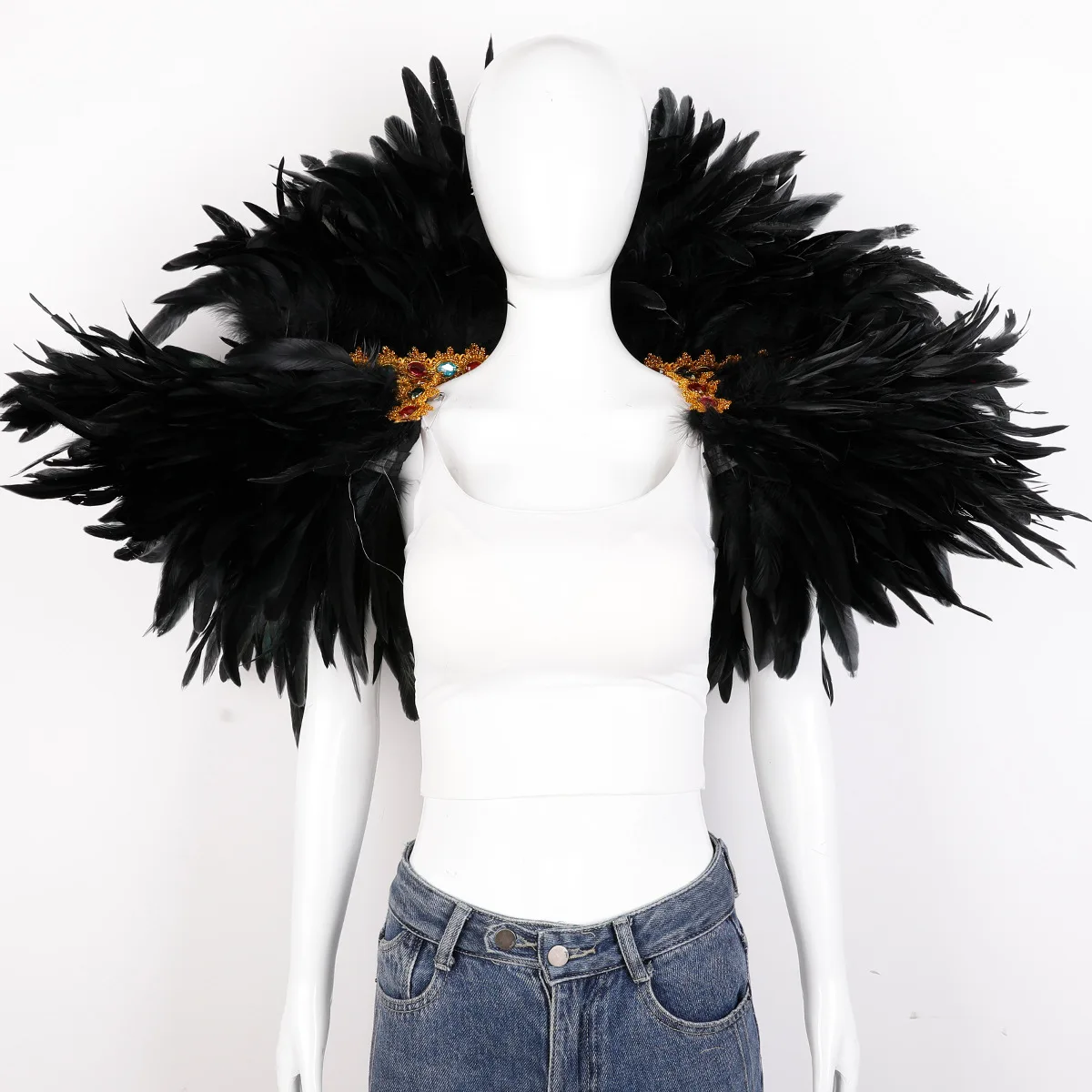 Feder Schal Halloween Karneval Kostüm Runway Leistung Ball Weste Schal Mantel Party Schal Cosplay Frau Schal – Detail 6