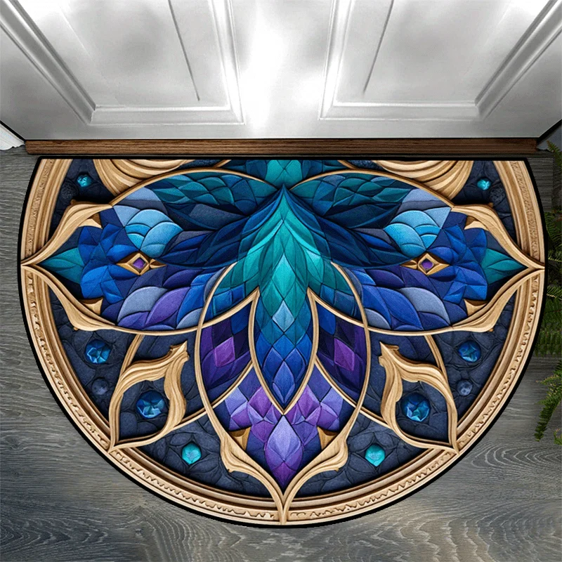 VIKAMA Bohemian Mandala and Painted Glass Carpet Non slip Washable Foot Mat Entrance Bedroom Home Decoration