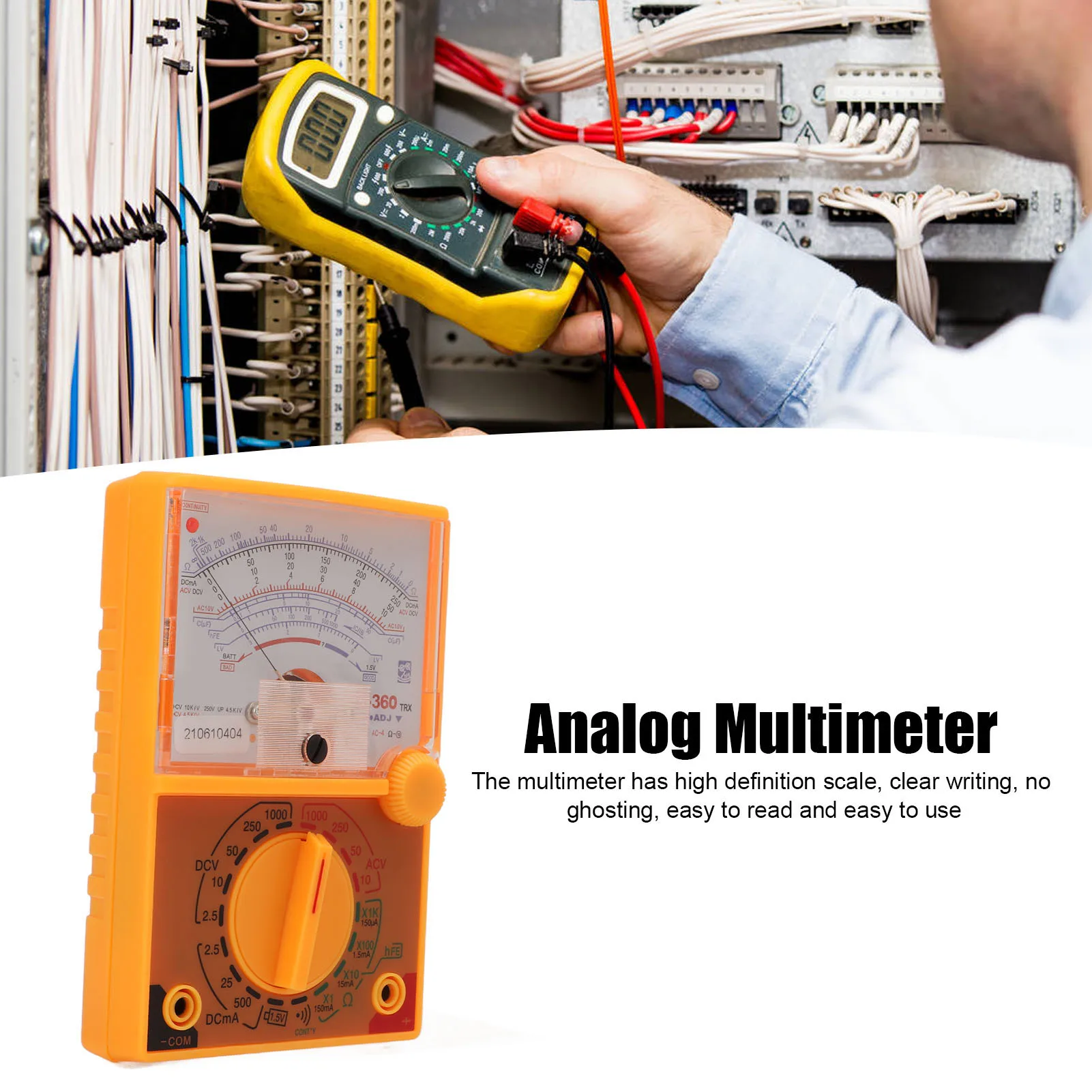 

Аналоговый вольтметр-мультиметр с высокоточной шкалой, несколькими диапазонами измерения, удобным дизайном, компактный, безопасный, с указателем