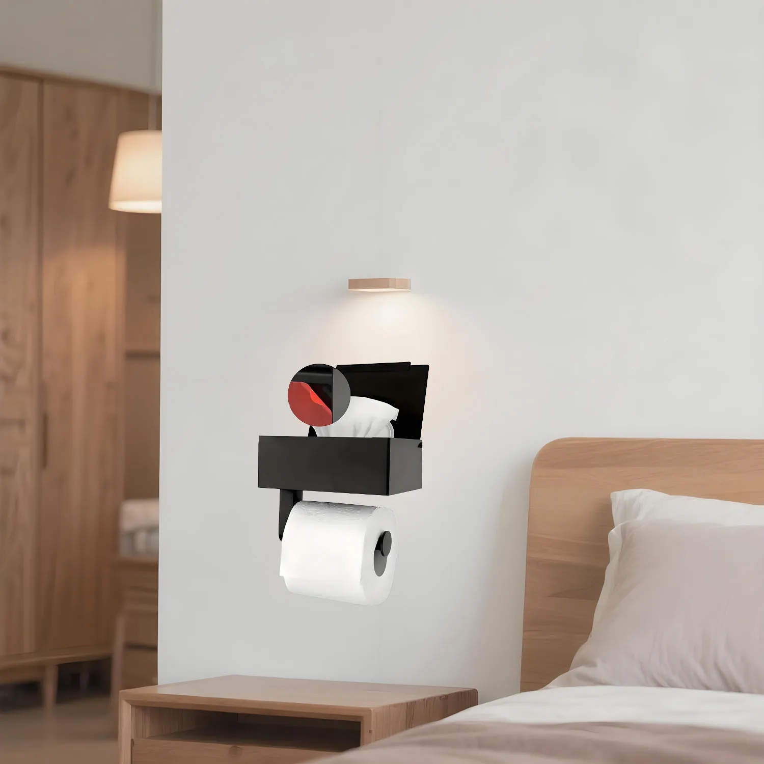 

Настенный держатель для туалетной бумаги из черной нержавеющей стали с встроенной полкой для хранения и диспенсером для смываемых салфеток