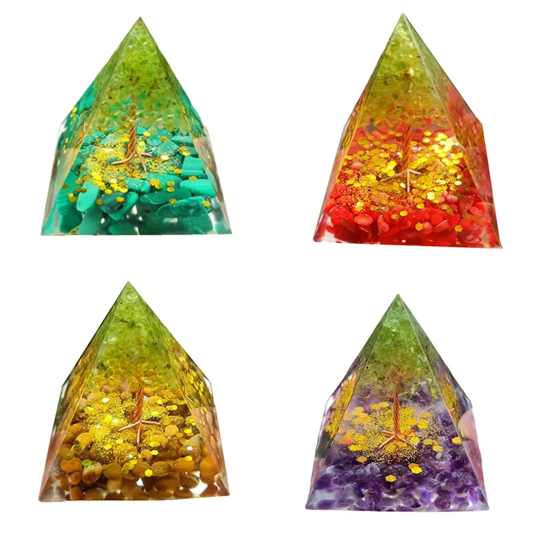 1 PCS Crystals Orgone Pyramid Energy Generator Natural Peridot Reiki Chakra Meditation 50Mm As Shown S4