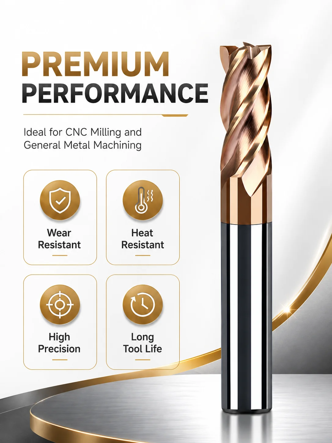 HRC55 Vollhartmetall-Schaftfräser TiSiN-beschichtete Schaftfräser 4-schneidiger CNC-Fräser 35 ° Helix-Doppelmarge für CNC-Schneidwerkzeuge aus Stahl – Detail 5