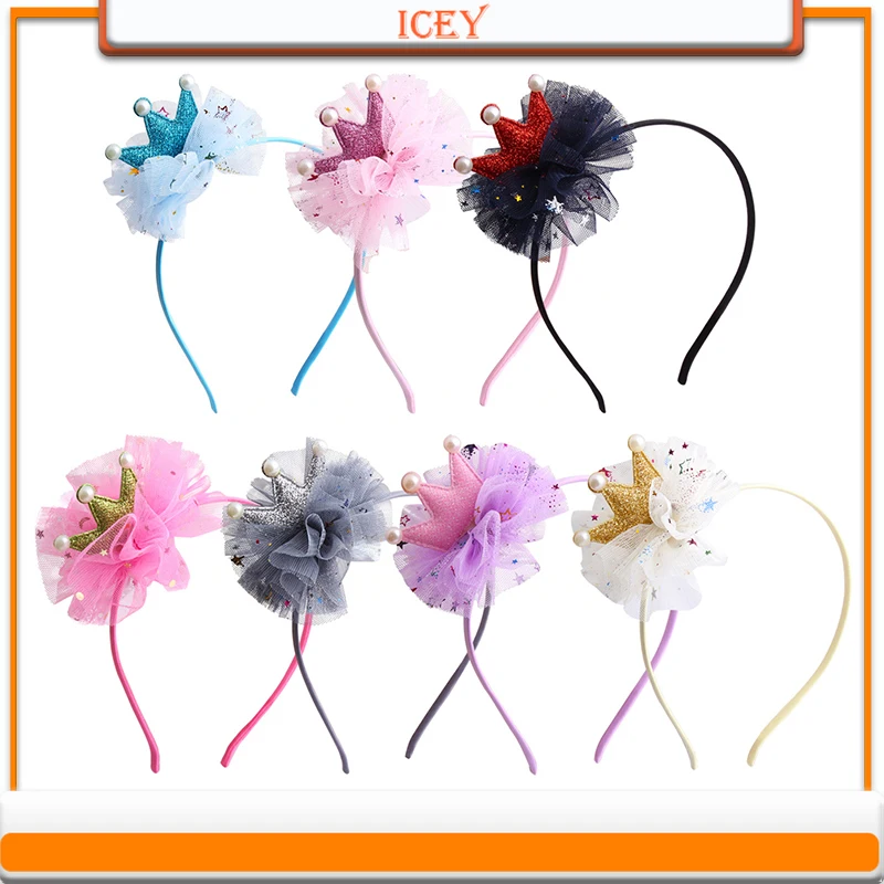 7pcs Children's Hair Accessories Sequin Headband Headdress Net Yarn Princess Crown Headband Mesh Princess Crown Hair Hoop