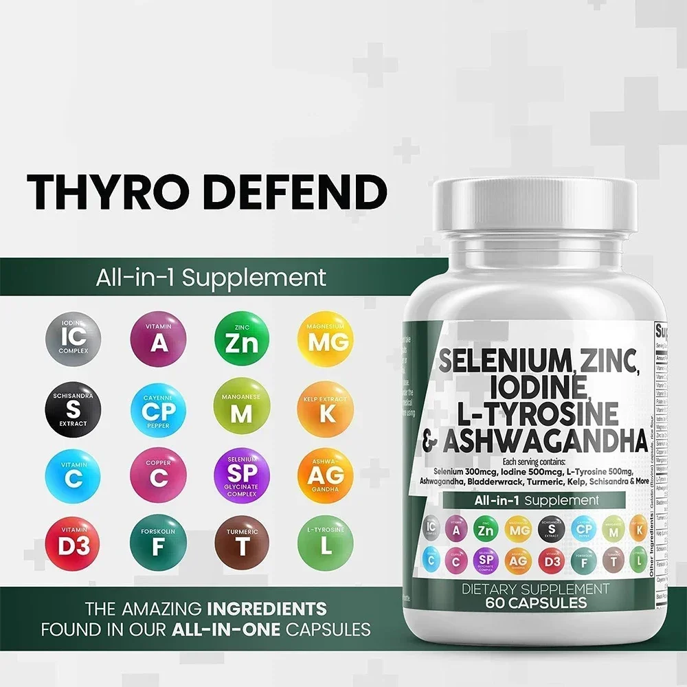 Selenium, Zinc, Iodine, L-tyrosine Capsules Improve Emotional Health Increase Metabolism Relieve Fatigue Thyroid Supplements