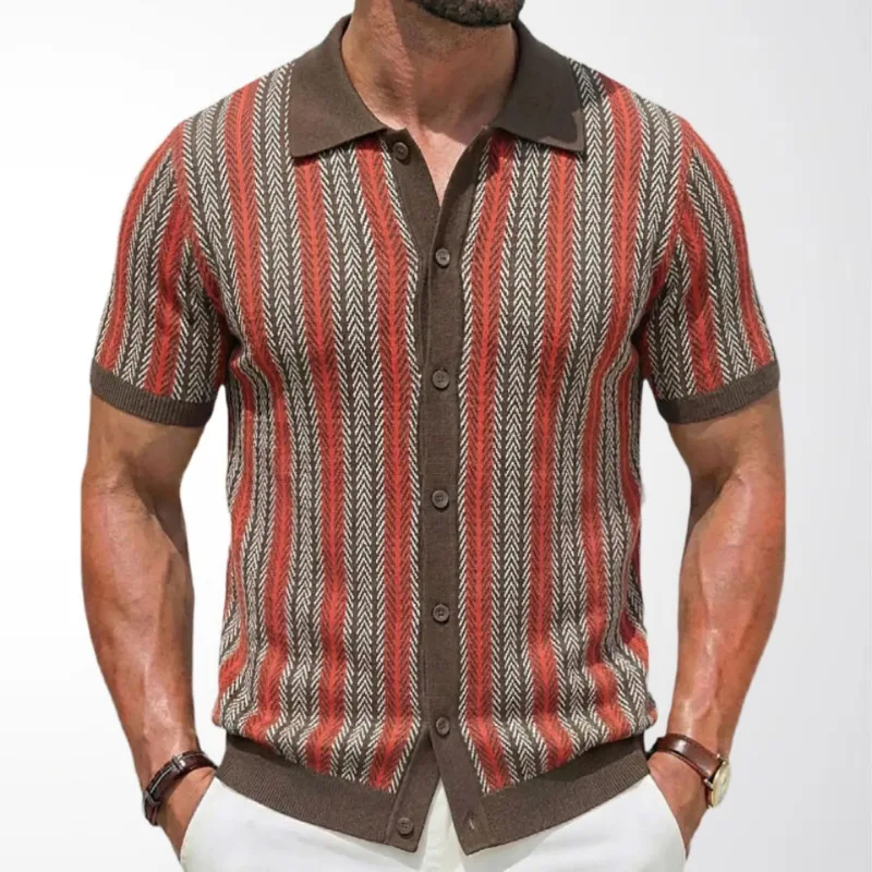 

Мужские поло с полосками, вязаные, летние, модные, уличный стиль, с коротким рукавом, отложным воротником, деловые футболки, повседневная трикотажная одежда