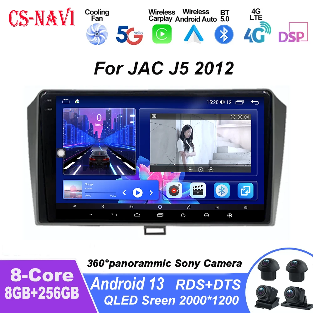 

For JAC J5 2012 Car Radio Multimedia Video Player Navigation GPS WIFI 4G DSP RDS Carplay Auto 360 Camera QLED Screen Android13