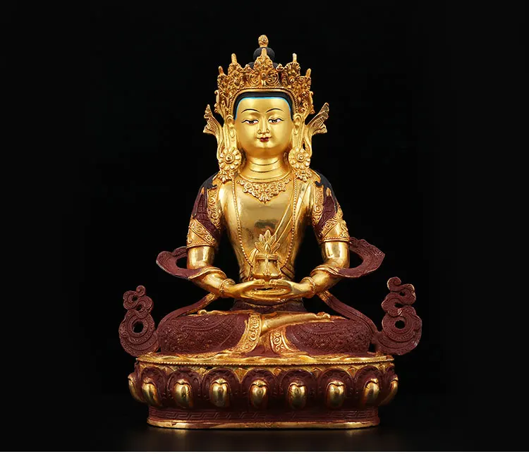 HOT SALE-32CM LARGE HOME family efficacious Talisman Buddhism Thailand Nepal handmade Gilding Gold-plated Amitayus Buddha statue