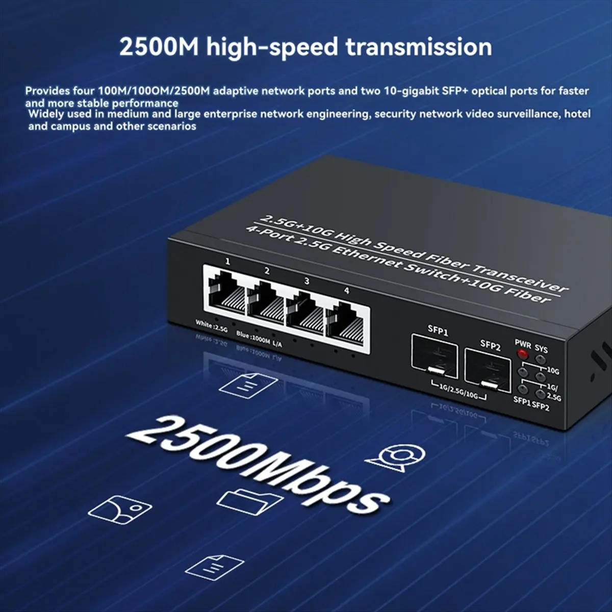 A46U 2.5G Ethernet Switch 4 Port 2500Mbps Network Switcher 2 Port 10G SFP+ Slot Home Lab Hub Internet Splitter Plug and Play