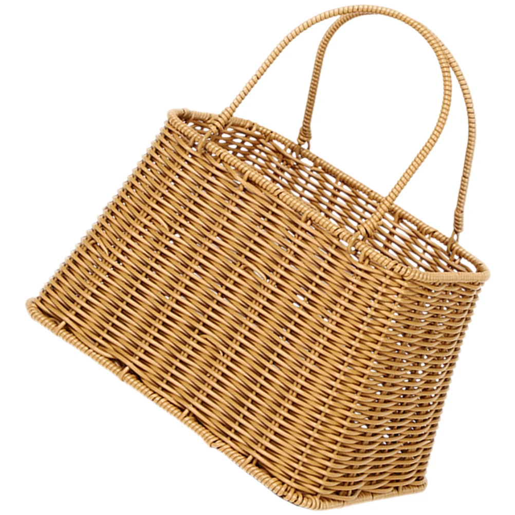 

Handmade Plastic Fruit Basket Portable Woven Storage Basket For Picnic Camping Kitchen Lightweight Grocery Container