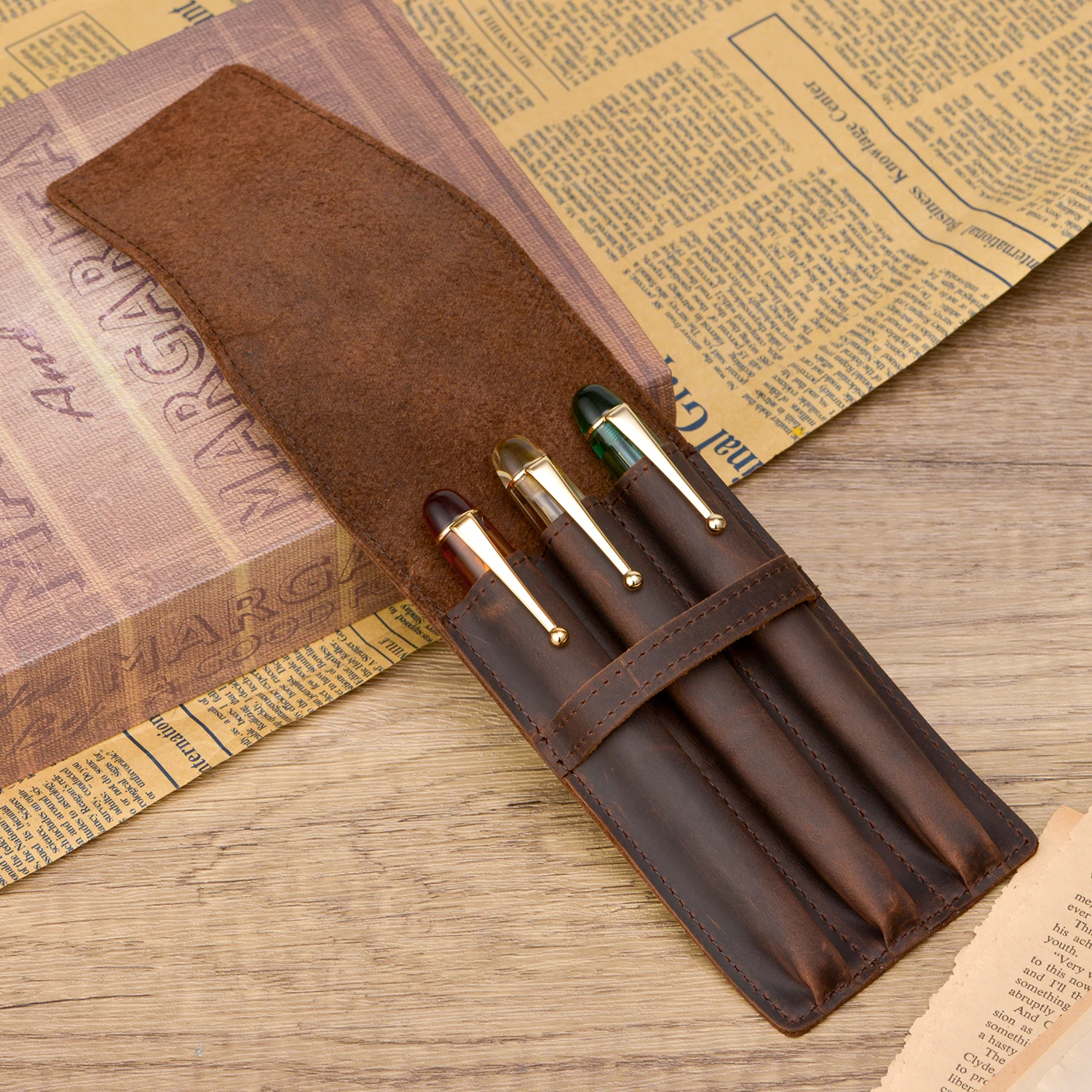 Кожаный чехол для перьевой руч – обзор и цена Leather Fountain Pen Case 3 Slots Pouch