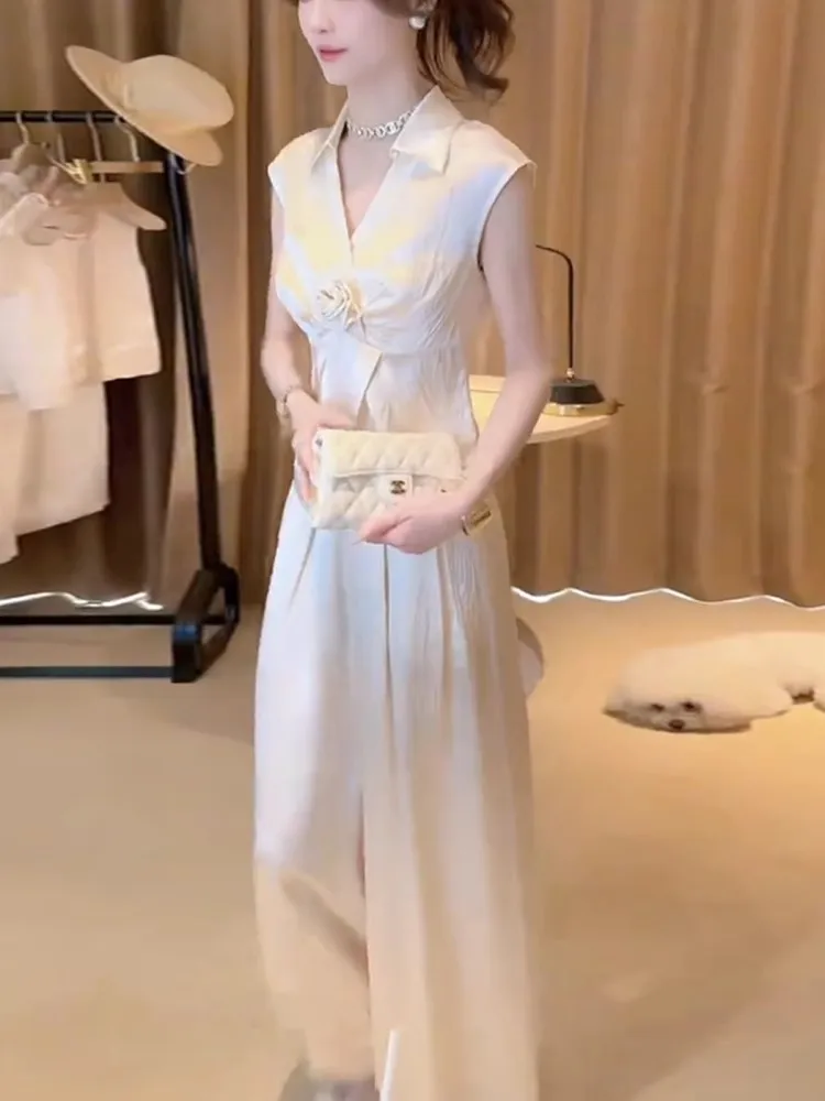 

Ele Summer Outfit Satin Svel irt And Pants Set with 3D Flower Design Faionable And Sophistied Long Sve V-...