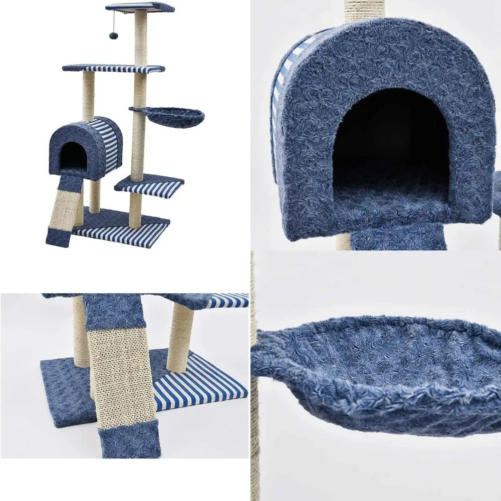 

Sisal Mat Cat Climbing Tower with Scratching Post and Hanging Toys for Indoor Pet Enrichment