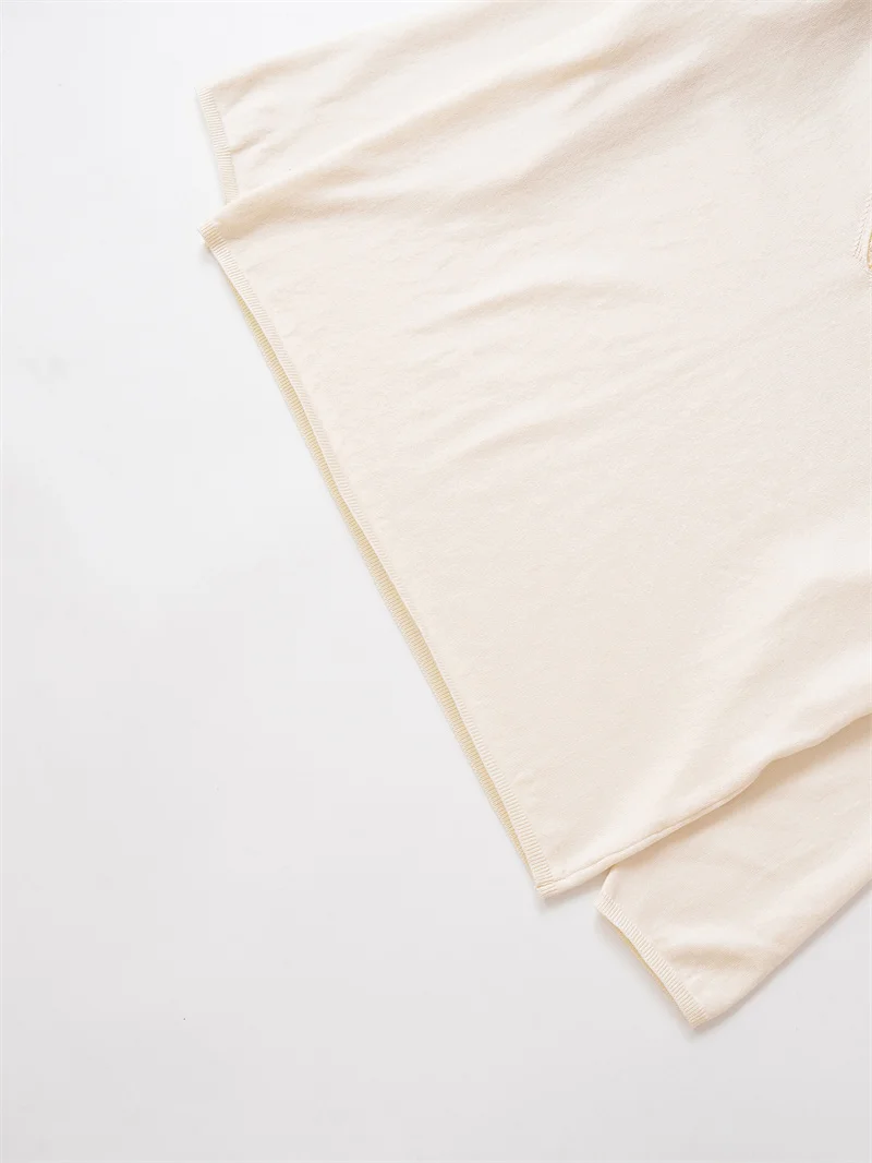 Damska bluzka 2025 jesień nowość biała z długim rękawem mieszanka koronki ozdobna dzianinowa bluzka typu pulower T-shirt casual modna uniwersalna