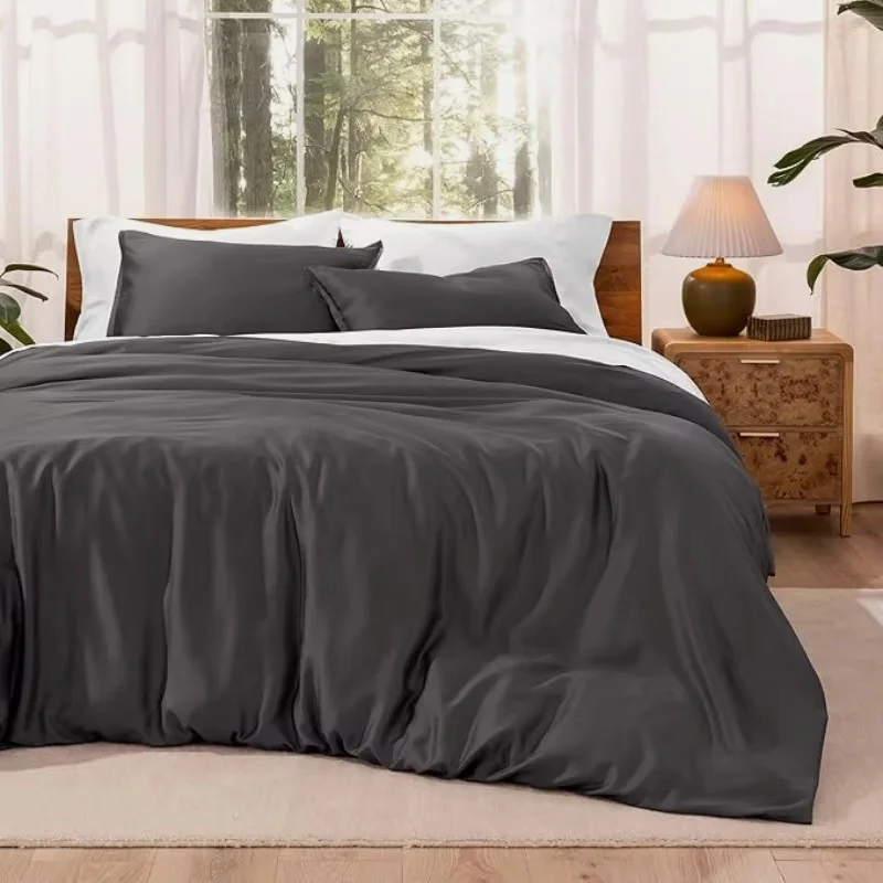 1pc New USA Size Summer Duvet Cover Cooling Silky Lyocell Fibre Quilt Cover Black Grey Comforter Cover for Home Hotel queen king