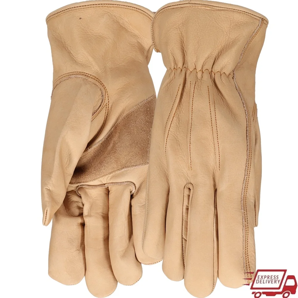

Water Resistant Cowhide Leather Gloves Medium Elastic Wrist Keystone Thumb Flexibility Ideal Outdoor Projects Landscaping