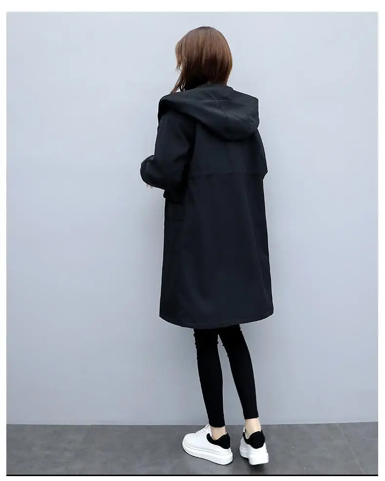 Thick fleece trench coat women winter long coat black  warm hooded Parka